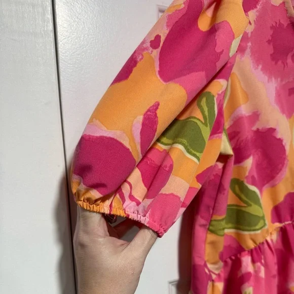 Floral Mini Dress in Pink and Orange - Picture 3 of 11